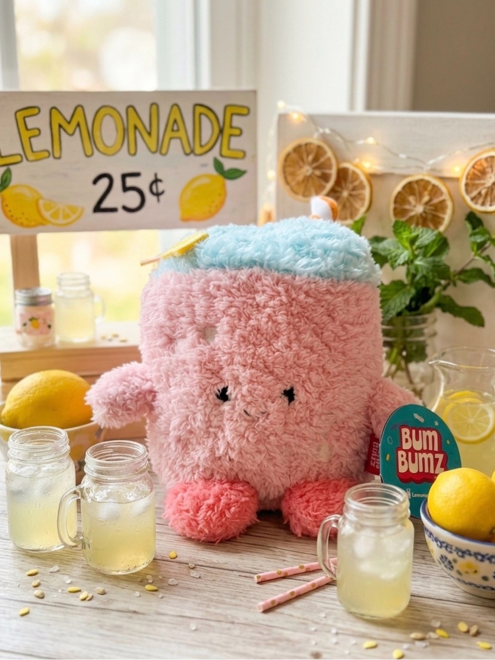 🍋 Shivani the 4.5 inch Strawberry Lemonade 🍓 Plush BumBumz Pink and Blue